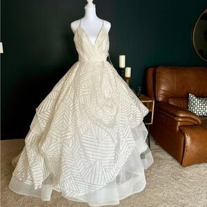 Hayley Paige Occasions Cream Geometric Wedding Dress